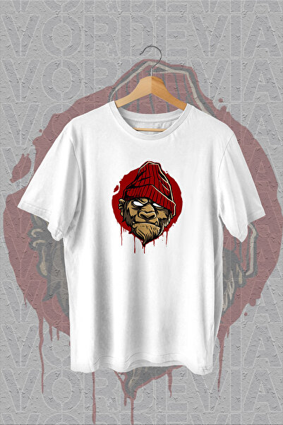 Vordevia Gorila sa šeširom Štampano Bela Oversize kroj T-shirt