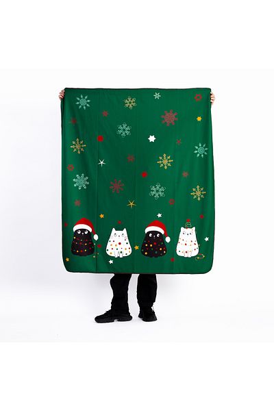 The Lucid Lab Chubby Christmas Cats Fleece TV Blanket