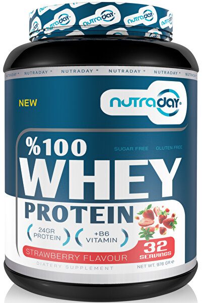 nutraday Whey Protein 976 gr Çilek Aromalı Protein Tozu 24 gram Protein 32 Se...