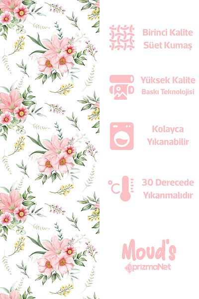 Moud's Light Pink Floral Patterned Suede Carefree Tablecloth