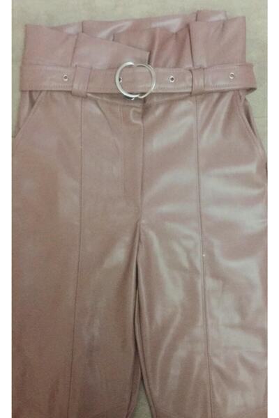 MISSY WINGS Women's Belt Detailed Powder Leather Trousers