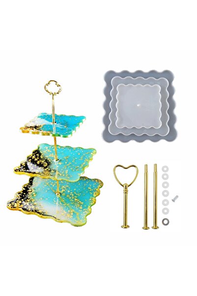 Getshopmini قالب تقديم الكيك من السيليكون الإيبوكسي المربع المتموج