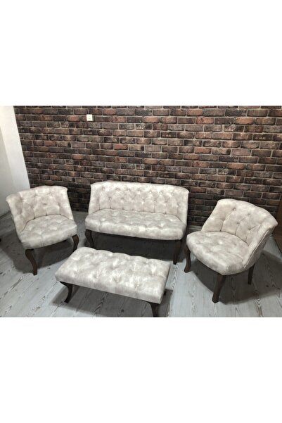 Genel Markalar Krem Çay Seti Berjer Koltuk Takımı 2+1+1 Koltuk Ve Bench Bank