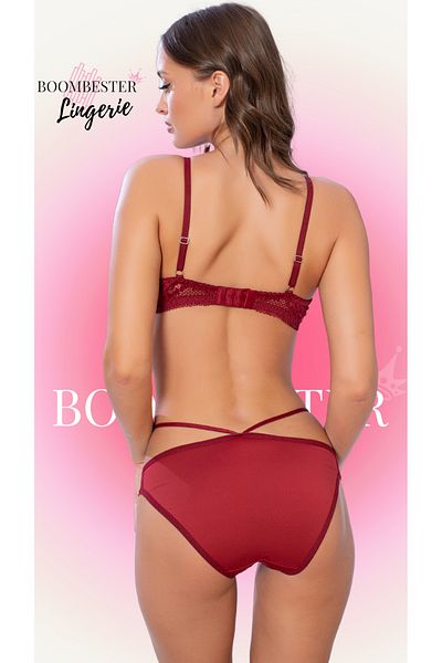 BoomBester Red Bra and Panty Set - Micro Support and Cross Rope Lace Detail
