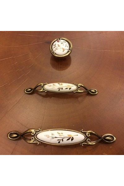 Gürçay Delicate Porcelain Antique Drawer Door Handle (2 PCS) Single Hole