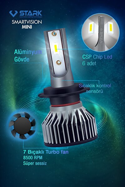STARK Yeni Smart Vision Mini Hb4 9006 Led Xenon Far Ampulü Kısa Tip Mini Slim Csp Şimşek Etkili