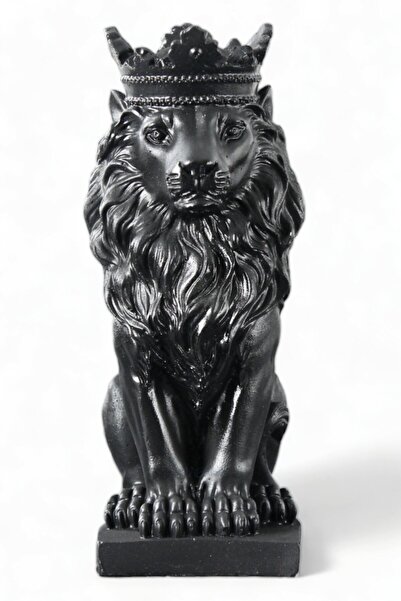 Evene Biblo Dekoratif Obje Heykel Taçlı Aslan Biblo Dekoratif Süs Eşyası Siyah Model 34