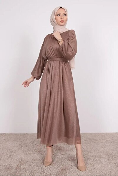 MY DREAM Simli Belden Kuşaklı Somon Mezuniyet Abiye Elbise