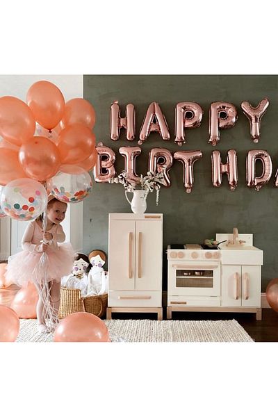 Çemrek Süs Parti Rose happy birthday foil balloon set