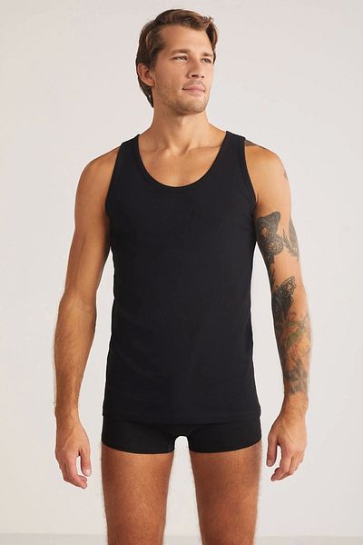 Kom Black Henry Strappy 2-Piece Basic Men's Tank Top - 100% Cotton, New