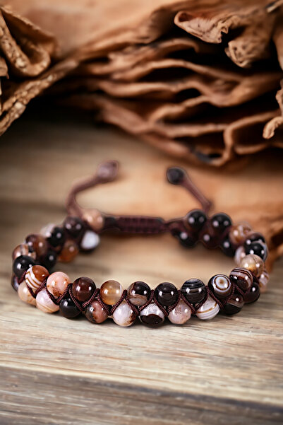 NBS Beautiful Naturel Stones سوار من العقيق البني مصنوع يدوياً من الحجر الطبي...