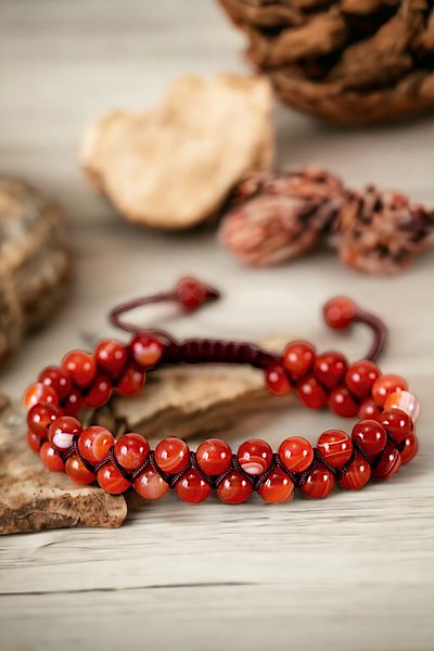 NBS Beautiful Naturel Stones Red Agate Hand Work Natural Stone Bracelet 6 mm