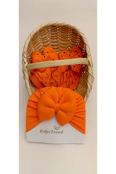 Bilge Trend Double Layer Lycra Flat Bow Orange Baby Bonnet