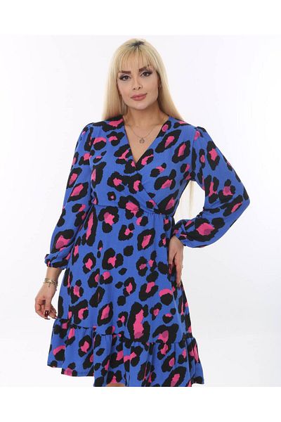 Butik Nilyam Γυναικείο φόρεμα Plus Size Διπλό γιακά Λύκρα Μακρυμάνικο Φόρεμα 22020 Μπλε