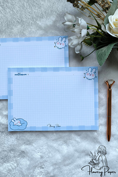 Flowery Paper Mavi Pötikare Tavşan A5 Notepad - Memopad, Bloknot, Defter, Not Kağıdı