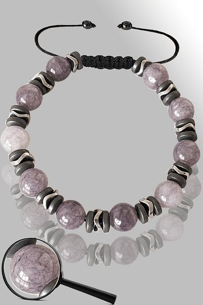 Tesbih Atölyesi Certified Matte Hematite Gray Agate Stone Bracelet - Adjustable
