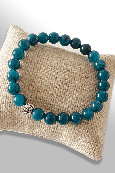 Tesbih Atölyesi Certified Dark Color Real Apatite Stone Bracelet - Silver Apparatus