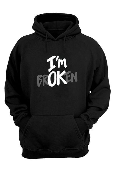 THEWERT Unisex I'm Broken Printed Μαύρο Φούτερ με κανονική εφαρμογή