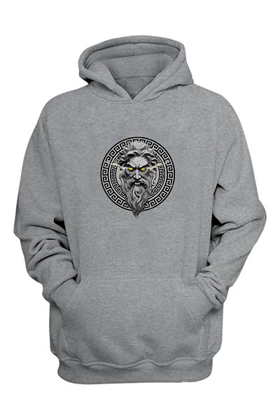 THEWERT Zeus Yellow Eyes Printed - Γκρι ανυψωμένο χοντρό φούτερ Unisex