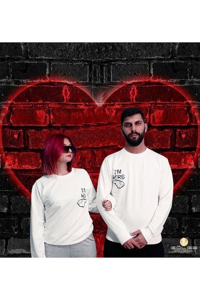 Gölge Store I'M HIS - I'M HERS Printed Slimfit Unisex Couple Combination Sweatshirt (2 Pieces)