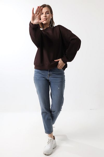 Empoli Кафяв дамски суитшърт с 2 нишки и неповдигнат размер Oversize