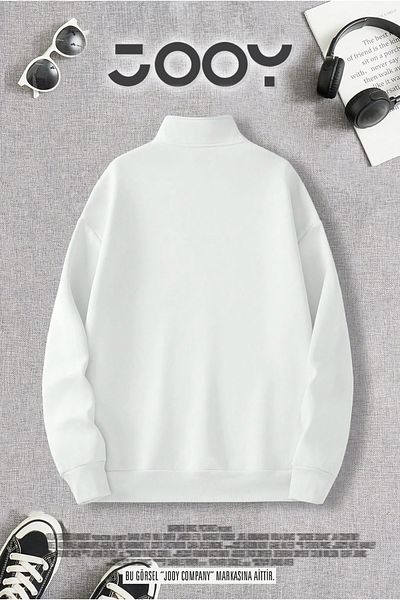 Jooy Company Stay True Tokyo Panda Printed White Sweatshirt - Half Zip