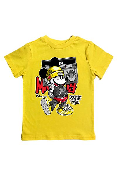 Mickey Mouse تي شيرت صيفي للأطفال مطبوع عليه أقنعة PJ من القطن الممشط