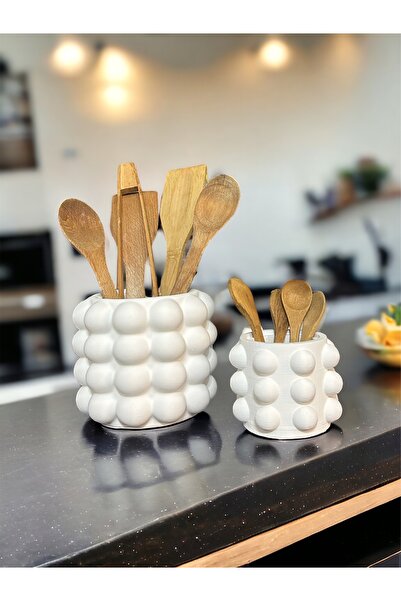 Miya Art Studio Λευκό Σετ Κουταλοθήκης Πάγκου από Μπετόν Μπλακόνι 2 τεμαχίων