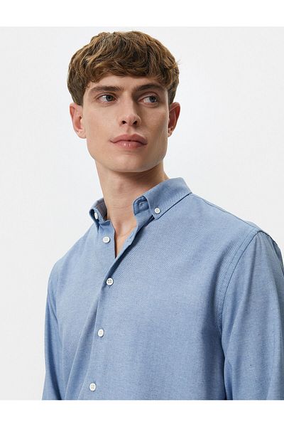 Koton Slim Fit πουκάμισο Classic γιακά με μακρυμάνικο κουμπιά