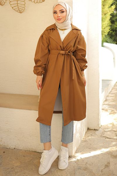 benguen 61533 Μοντέλο Καμπαρντίνα με ζώνη σε ταν χρώμα