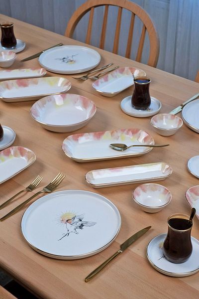 Glore Sunset Gold Gilded 41 Piece Ceramic Breakfast Set for 6 People