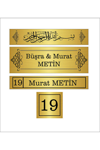 ALFA REKLAM AJANSI 4 LÜ SET KAPI İSİMLİĞİ GOLD METAL ÜZERİ BASKI