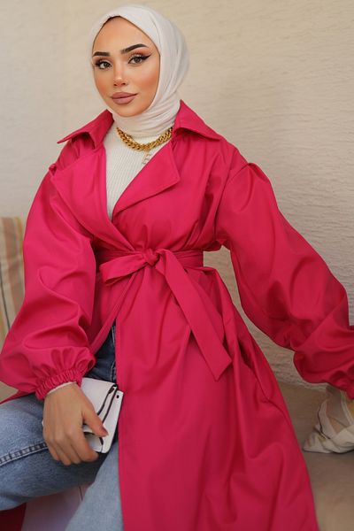 benguen 61533 Belted Trench Coat Fuchsia