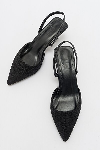 LuviShoes OVER Černé dámské boty s tvídovou špičatou špičkou na krátkém podpatku