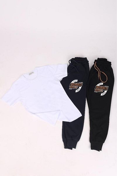 COSBA kids wear 2 φούτερ με στάμπα Humble Hustle με τσέπες 1 απλό μπλουζάκι σετ 3
