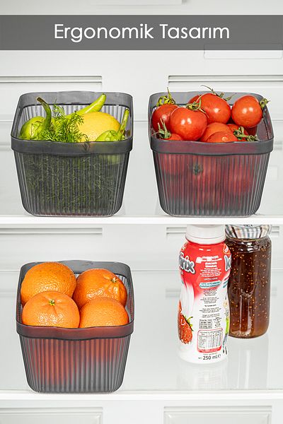 Meleni Home 3-Piece Perry Kitchen Refrigerator Storage Container – Multi-Purpose Kitchen Organization Box Small 1.5 Lt Smoked