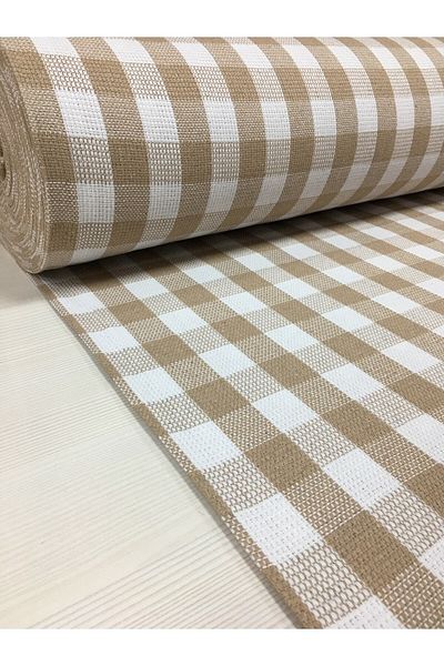 Renk Tekstil Μπεζ καρό υφαντό Piqued Coverlet (235 πλάτος) Φυσικό ύφασμα