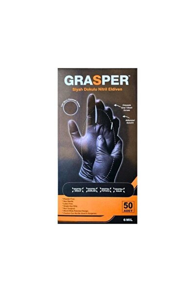 Grasper Mikro Diamond Siyah Dokulu Nitril Eldiven - M(3 ad)