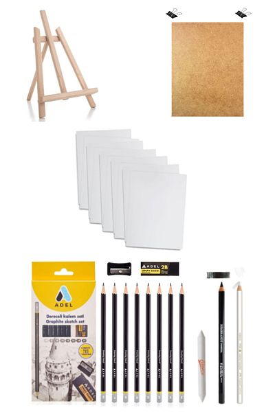 arttone Adel Graduated Pen Set 8-Piece Sketch Drawing Set Charcoal Desktop Easel Duralit Set Duralit