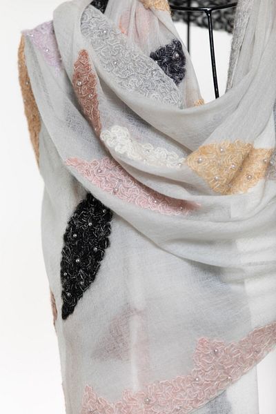 CASHMERE AND SİLK MAWLANA 100% Washed Wool Embroidered Shawl