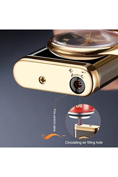 AVİPOLES Saatli Çakmak Yandan Kollu Turbo Model Rüzgarda Sönmez Metal Gövde Şık Tasarım