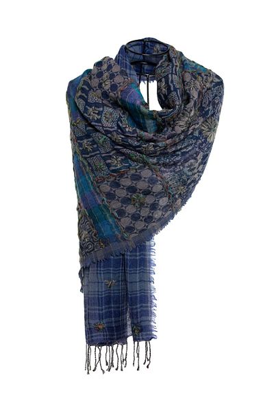 CASHMERE AND SİLK MAWLANA 100% Washed Wool Embroidered Shawl