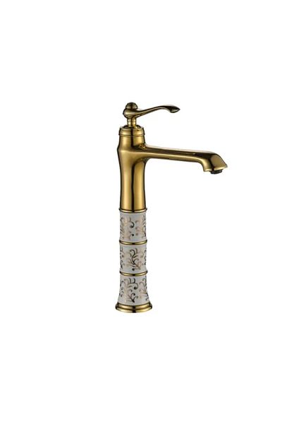 İSAOĞLU YAPI Bowl Sink Faucet Gold Sink Faucet with Porcelain Vintage Model Bowl Fixture