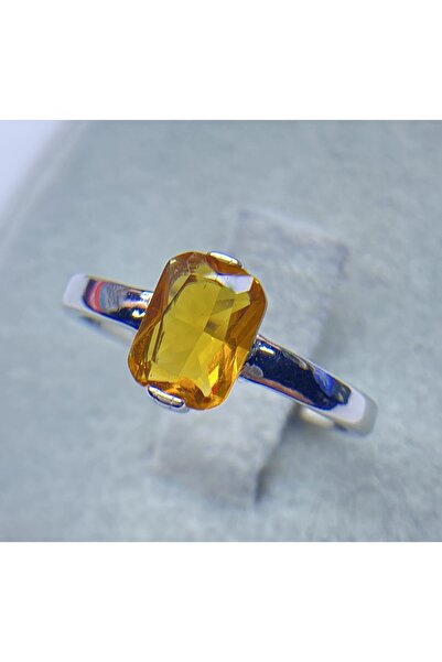 ERU JEWELLERY Baget Kesim Kibar Kadın Yüzük - Sitrin Taşı 925 Ayar Gümüş Anne...