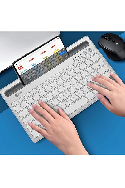 Lecoo Lenovo Lecoo BK100 Uyumlu Çoklu Cihaz Özellikli Şarj Edilebilir Kablosuz Bluetooth Klavye Beyaz
