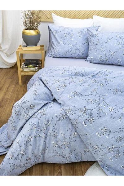 HOMENUP 90x190 100% bumbac 63 fire cu model de flori albastre Set cuvertură de pilota unică