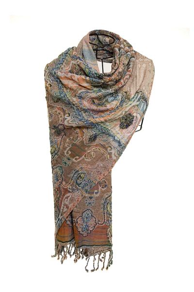 CASHMERE AND SİLK MAWLANA 100% Washed Wool Embroidered Shawl