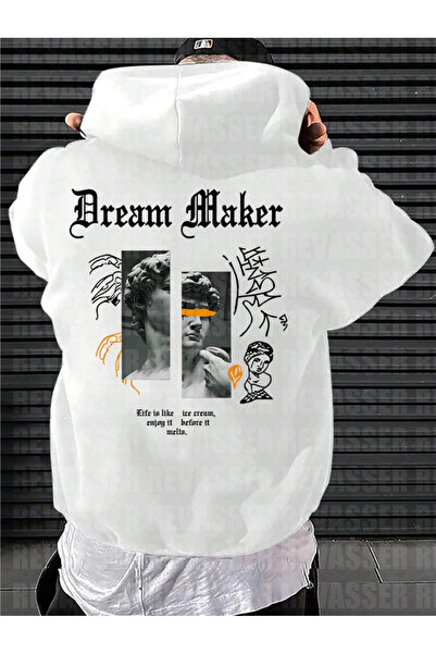 Revasser Unisex The Dream Your Life Printed Oversize Loose Cut Hooded Sweatshirt