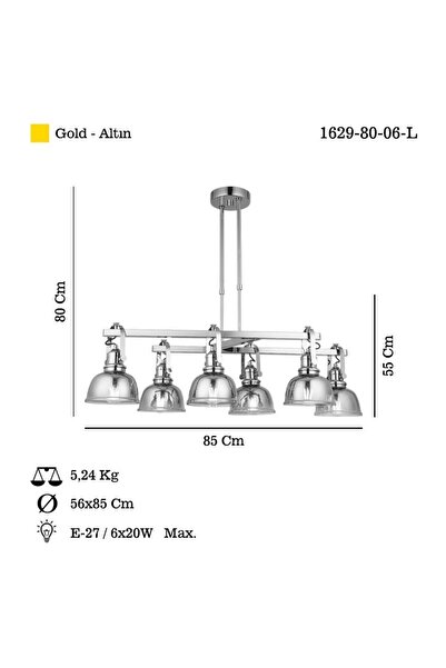 LUCEA Lumo 6 Lı Altın Sıralı Avize 6xe27
