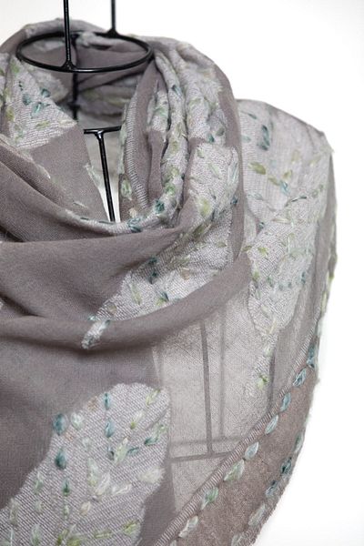 CASHMERE AND SİLK MAWLANA 100% Washed Wool Embroidered Shawl